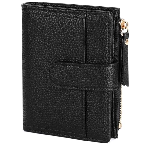 RRANCharltu Geldbörse Damen Leder Portemonnaie Damen klein mit kartenfächern Geldbeutel klein Brieftasche Mädchen mit Reißverschlusstasche und Banknotenfach, Schwarz von RRANCharltu
