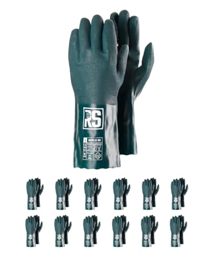 RS DUPLO 35 Schutzhandschuhe Chemikalien aus PVC/Größe 10, 12 Paar/Grün/Chemisch und Mikrobiologisch/Beständig/Arbeitshandschuhe/Säurefest, Säure Handschuhe von RS