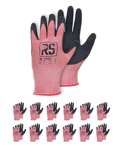 RS HERBST Montage-Handschuhe/Schützender Latex überzogen/Größe 07, 12 Paar/Rosa und Schwarz/Montagehandschuhe/Handschuhe Arbeitshandschuhe/Wärmeschutz bei einer niedrigeren Temperatur von RS