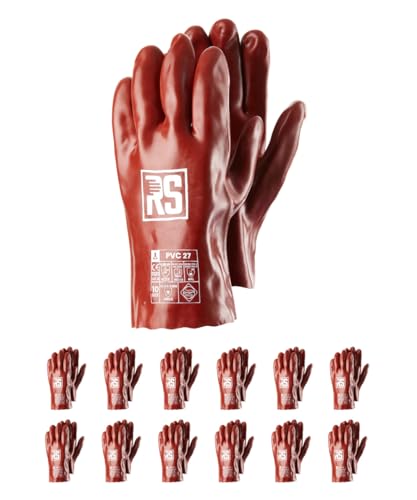 RS PVC 27 Schutzhandschuhe Chemikalien aus PVC/Größe 10, 12 Paar/Braun/Chemisch und Mikrobiologisch Handschuhe/Arbeitshandschuhe/beständig gegen Säurefest, Säure Laugen und Öl Handschuhe von RS