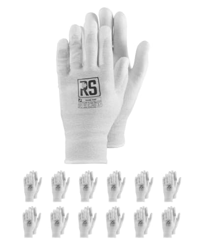 RS RAND ESD/Montage-Handschuhe Schnittschutz/Größe 07, 12 Paar/Weiß Grau/Montagehandschuhe/Electrostatic Schnittfeste Handschuhe Arbeitshandschuhe/Equipped with Carbon Fiber von RS