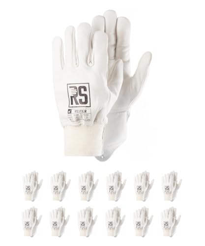 RS REITER Montage-Handschuhe aus Rindsleder/Größe 9, 12 Paar/Weiß/Montagehandschuhe/Arbeitshandschuhe Leder/Robuste Lederhandschuhe Schutzhandschuhe von RS