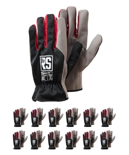 RS SYNTH TEC Montage-Handschuhe/Größe 08, 12 Paar/Schwarz Grau/Montagehandschuhe Kunstlederhandschuh/Arbeitshandschuhe/Schutzhandschuhe/die Funktionalität eines Lederhandschuhs von RS