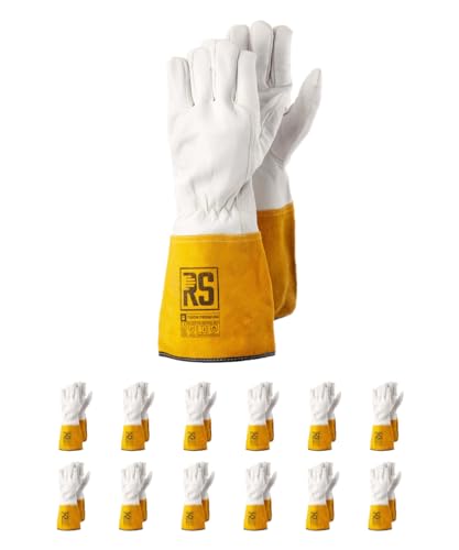 RS TIGON PREMIUM Montage-Handschuhe aus Rindsleder/Größe 11, 12 Paar/Weiß Gelb/Montagehandschuhe/Arbeitshandschuhe Leder/Robuste Lederhandschuhe Schutzhandschuhe von RS