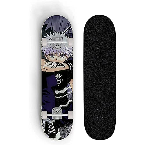 Anime Skateboard Hunter × Hunter: Killua Zoldyck, Ahorndeck 31 Zoll Doppelkick Skateboard, 7-Layer Ahorndeck Skateboard Skateboard Jugendgeschenk Geschenke Für Anime-Liebhaber von RSDSA