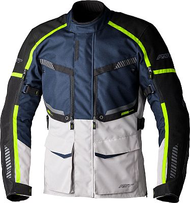 RST Maverick Evo, Textiljacke wasserdicht - Hellgrau/Dunkelblau/Schwarz/Neon-Gelb - XL von RST