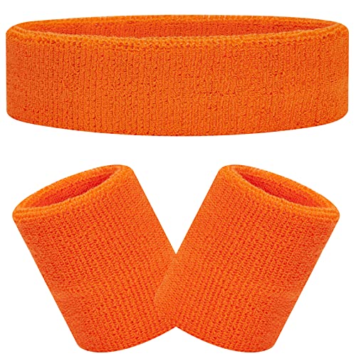 Schweißband Set Sportstirnband Handgelenk gestreifte Schweißbänder Frottee Sporttraining Basketball-Armband (Orange) von RSXING