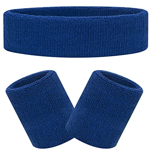 Schweißband Set Sportstirnband Handgelenk gestreifte Schweißbänder Frottee Sporttraining Basketball-Armband (blau) von RSXING