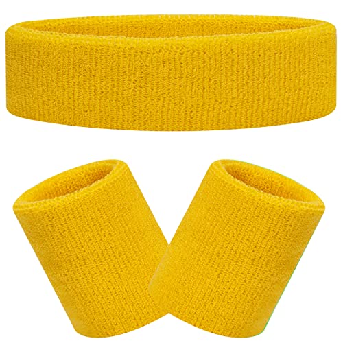 Schweißband Set Sportstirnband Handgelenk gestreifte Schweißbänder Frottee Sporttraining Basketball-Armband (gelb) von RSXING