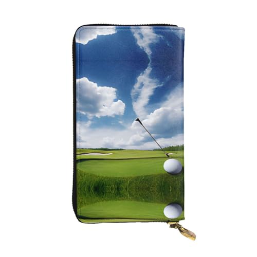 RTCVXZDSA Golfplatz-Ledergeldbörse – vollständig bedrucktes Design, strapazierfähiges Kunstleder, Metall-Reißverschluss, mehrere Kartenfächer und Geldfach, perfekt für elegante Männer oder Frauen, ein von RTCVXZDSA