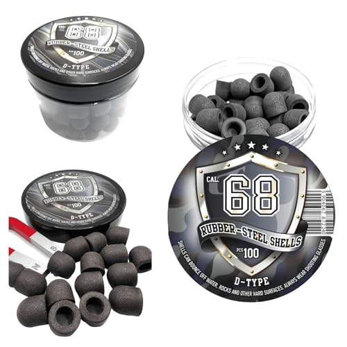 100 x D-Type Hard Mix Gummi-Stahlschalen Gummibälle gemischt mit Stahlpulver 6 Gramm schwere Munition für Training Zuhause Selbstverteidigung Paintball Pistolen in 68 Kaliber von RUBBER-STEEL BALLS