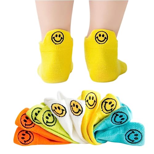 RUDDOG Ruddog5 Paare/Sommer -Kindersocken Gestickte Kinder -Crew -Socken Atmungsaktive Baumwollsportsocken-Smiley,L(6-8 Years Old) von RUDDOG