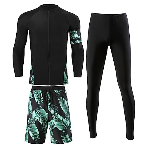 RUIZE Langarm-Badeanzug für Herren und Damen, 5-teiliges Set, elastischer Surfanzug mit Reißverschluss, UV-Schutz-Rashguard-Set, Sommer-Strand-Wasserspiel-Surf-Badeanzug,Men's,XL von RUIZE