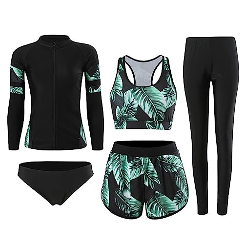 RUIZE Langarm-Badeanzug für Herren und Damen, 5-teiliges Set, elastischer Surfanzug mit Reißverschluss, UV-Schutz-Rashguard-Set, Sommer-Strand-Wasserspiel-Surf-Badeanzug,Women's,XXL von RUIZE