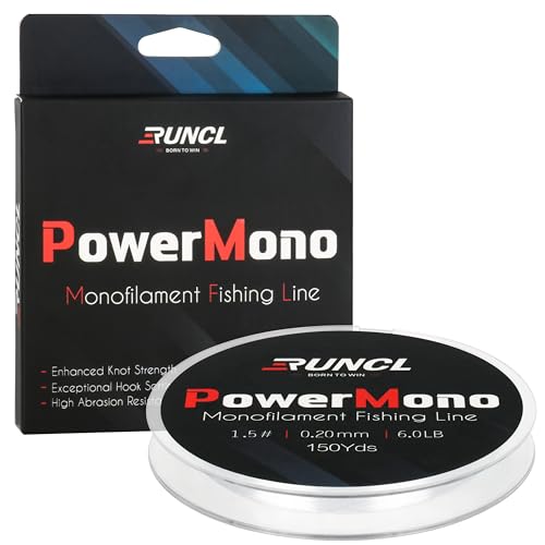RUNCL PowerMono Angelschnur, monofile Angelschnur, ultimative Stärke, Stoßdämpfer, im Wasser aufzuhängen, knotenfreundlich, Mono-Angelschnur, 1,8 kg, 137 m von RUNCL
