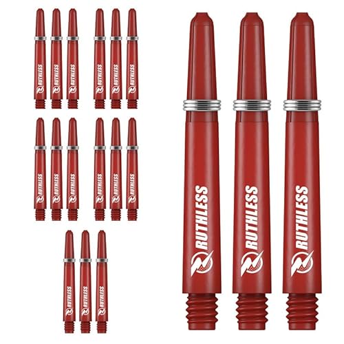 RUTHLESS Deflectagrip Dartschäfte, strapazierfähige Nylon-Schäfte mit Federn, Tweenie 40 mm, rot, 5 Sets mit 3 Flights (5XS1573) von RUTHLESS