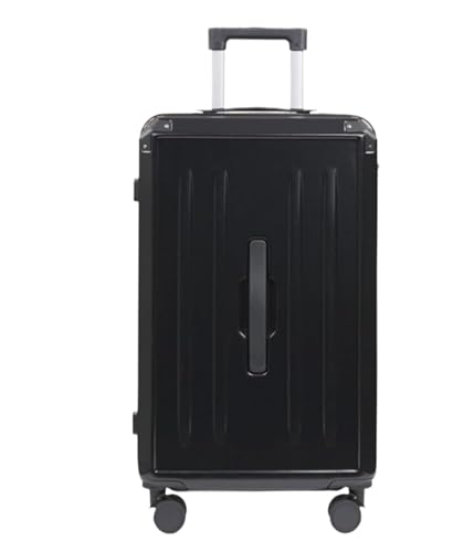 RUVOO Koffer Trolley Reisekoffer Koffer Mit Getränkehalter, USB-Spinnerrädern, Hartschalengepäck, Handgepäck Koffer Gepäck Rollkoffer (Color : Black, Size : 20inch) von RUVOO