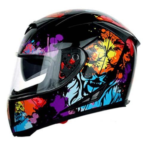 Helme Helme mit Doppel-Visier Motocross-Helme DOT/ECE-genehmigte Vollfacade Street Bike Racing Motorradhelm für Männer und Frauen,I,L von RUYICZB