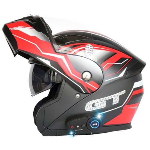 Motorradhelm mit zwei Bluetooth-Visier Faltbarer modularer Helm DOT/ECE-zertifizierter Motocross-Straße Fahrradhelme, für Männer und Frauen,G,M von RUYICZB