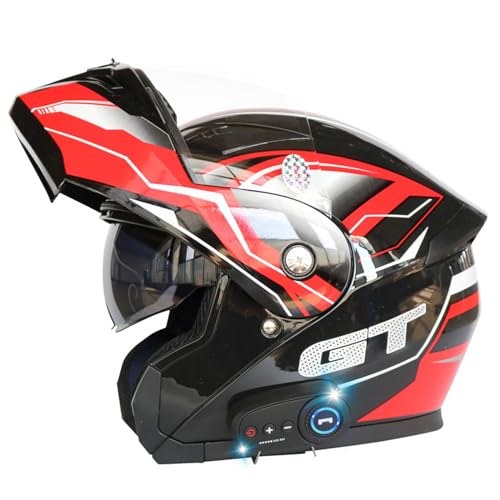 Motorradhelm mit zwei Bluetooth-Visier Faltbarer modularer Helm DOT/ECE-zertifizierter Motocross-Straße Fahrradhelme, für Männer und Frauen,H,M von RUYICZB