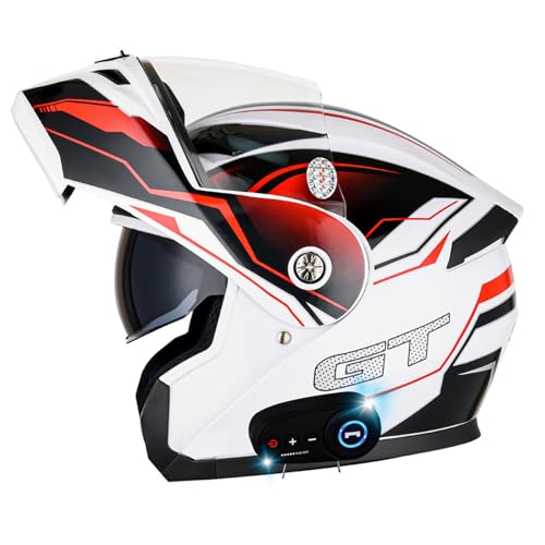 Motorradhelm mit zwei Bluetooth-Visier Faltbarer modularer Helm DOT/ECE-zertifizierter Motocross-Straße Fahrradhelme, für Männer und Frauen,I,M von RUYICZB