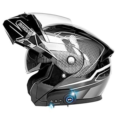 Motorradhelm mit zwei Bluetooth-Visier Faltbarer modularer Helm DOT/ECE-zertifizierter Motocross-Straße Fahrradhelme für Männer und Frauen,C,XL von RUYICZB