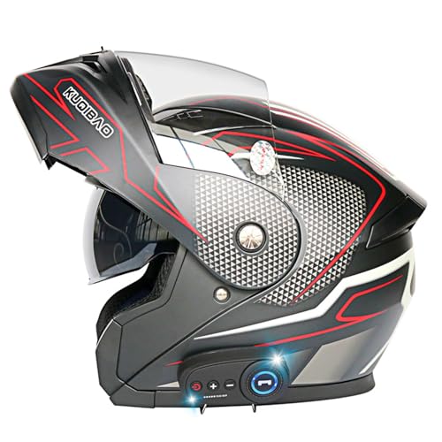 Motorradhelm mit zwei Bluetooth-Visier Faltbarer modularer Helm DOT/ECE-zertifizierter Motocross-Straße Fahrradhelme für Männer und Frauen,D,XL von RUYICZB