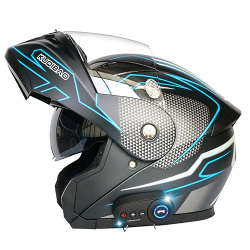 Motorradhelm mit zwei Bluetooth-Visier Faltbarer modularer Helm DOT/ECE-zertifizierter Motocross-Straße Fahrradhelme für Männer und Frauen,E,M von RUYICZB