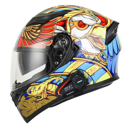 RUYICZB Integraler Motorrad-Bluetooth-Helm, Motorradhelm mit doppelter Sonnenblende, Motocross-Helm für Männer und Frauen, DOT-zugelassen für Roller-Lokomotiven,V,M von RUYICZB