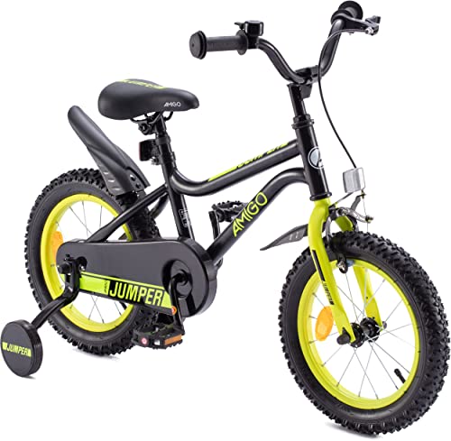 RV-Parts 14 Zoll Kinderfahrrad BMX Fahrrad für Jungen und Mädchen Stützrädern Jumper Gelb von RV-Parts