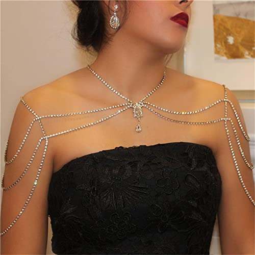 RVLAUGOAA Frauen Sexy Geschichtete Schulterkette Silber Glänzender Diamant Körperketten Party Body Chain von Rvlaugoaa