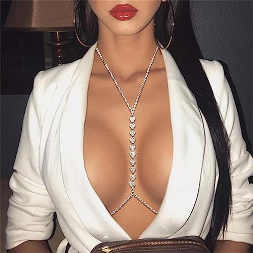 RVLAUGOAA Strass Brustkette Kristall Körperkette BH Kette Strand Bikini Party Nachtclub Chest Chain Für Frauen (Silber) von Rvlaugoaa