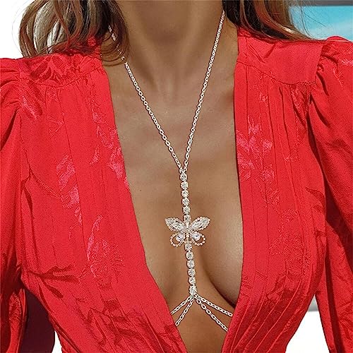 RVLAUGOAA Strass Brustkette Kristall Körperkette BH Kette Strand Bikini Party Nachtclub Für Frauen (Golden) von Rvlaugoaa