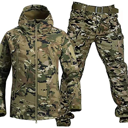 RVUEM Taktische Jacke, Softshell Jagdjacken, Armee wasserdichte Tarnuniform, Camouflage MilitäR Kleideranzug, Taktische Jacke Und Hose FüR Herren, Wasserdicht, Leicht, Im Freien,Camouflage b,M von RVUEM