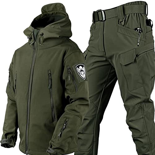 RVUEM Taktische Jacke, Softshell Jagdjacken, Armee wasserdichte Tarnuniform, Camouflage MilitäR Kleideranzug, Taktische Jacke Und Hose FüR Herren, Wasserdicht, Leicht, Im Freien,Grün,S von RVUEM