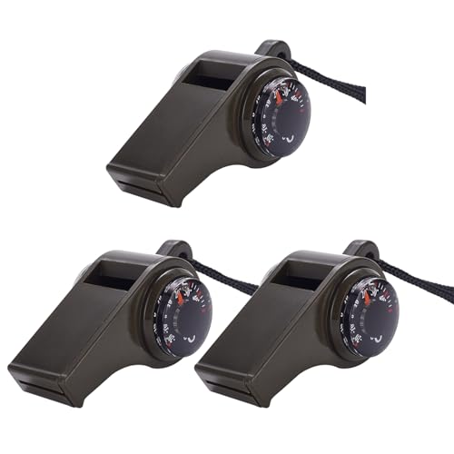 RWAJZAX 3pcs Überlebenspfeifen Mit Kompass Und Thermometer Lauter Sicherheit Outdoor Notfälle Pfeife Für Wandercamping Camping Camping Rettungssignale von RWAJZAX