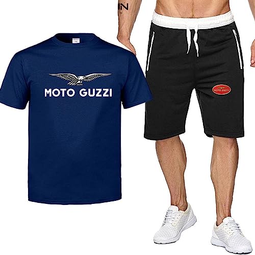 2 Teiliges Herren Kurzarm T-Shirts + Kurze Hose Sets Für Moto Guzzi Print Sommer T-Shirt Trainingsanzug Mode Crewneck Tee Shirts Casual Freizeitanzug Jogginganzug,B,3XL von RWRAPS