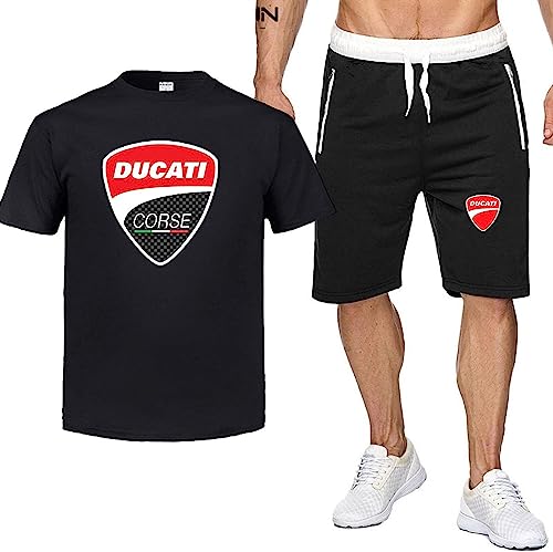 2 Teiliges Herren Trainingsanzug Kurzarm Shorts Set Für Ducati Druck Kurze Hose Sommer Crewneck Tee Shirts Jogginganzug Sets Für Strand Outdoor Party Freizeitanzug,C,XL von RWRAPS