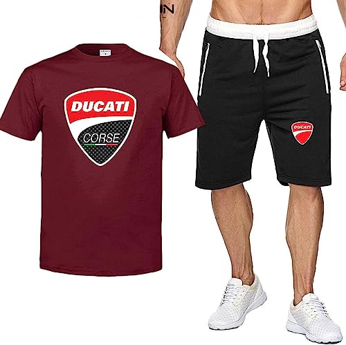 2 Teiliges Herren Trainingsanzug Kurzarm Shorts Set Für Ducati Druck Kurze Hose Sommer Crewneck Tee Shirts Jogginganzug Sets Für Strand Outdoor Party Freizeitanzug,D,XL von RWRAPS