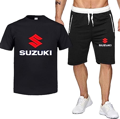 Herren Kurzarm + Kurze Hose Set Für Suzuki Print Sommer 2 Teiliges T-Shirt Trainingsanzug Set T Shirts Casual Shorts Sportanzug Jogginganzug Freizeitanzug,B,S von RWRAPS