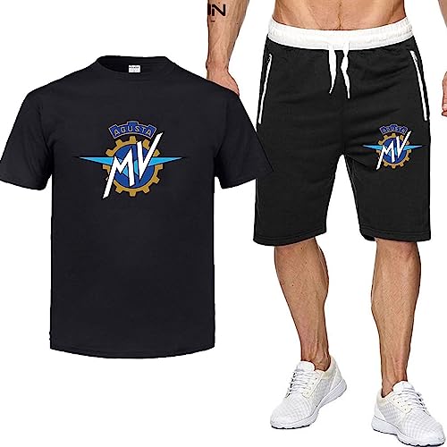 Herren Trainingsanzug Set Für MV Agusta Druck Sommer Sportanzug 2 Teiliges Outfit Sport Set Kurzarm T-Shirts + Kurze Hose Sets Freizeitanzug Männer & Frauen,C,XXL von RWRAPS