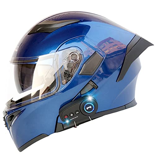 Motorrad-Bluetooth-Helm Klappbarer modularer Bluetooth-Motorradhelm Dual Visor Street Bike Helme für Männer und Frauen mit Heckflügel DOT/ECE-geprüft,Blau,M von RYDZCLH