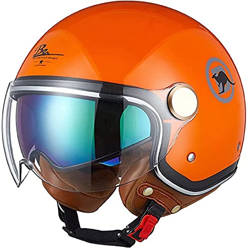 Motorrad-Retro-Halbhelm mit DOT/ECE-Zulassung Jet Style Cruiser Scooter Motorräder Mopedhelme mit Doppelglas für Männer und Frauen,Orange,L von RYDZCLH