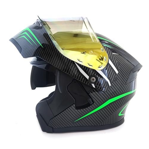 RYDZCLH Modularer Motorradhelm Motorradhelm Mit Doppelvisier Für Männer Und Frauen Integralhelm Klapphelm DOT-Geprüfter Motorrad-Straßenrad-Rennhelm,Grün,M 57~58cm von RYDZCLH
