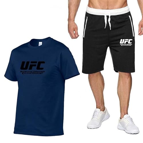 RYHQXYLB Trainingsanzug Herren UFC T-Shirts + Shorts Anzug 2-Teiliges Sommer Kurz Jogginganzug Casual Sportanzug,XS,Blue von RYHQXYLB