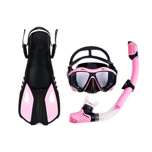 Schnorchelset mit Flossen, 180° Panorama Weitblick Taucherbrille und Verstellbaren Flossen, Hochwertige Tauchermaske für Erwachsene, Jungen und Mädchen-Pink||L/XL von RYNDEX
