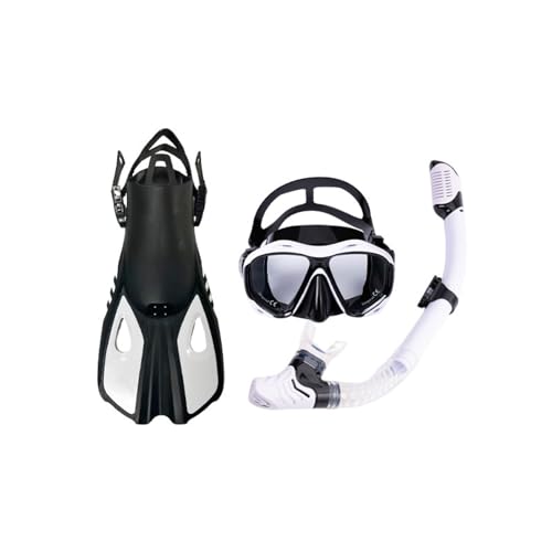 Schnorchelset mit Flossen, 180° Panorama Weitblick Taucherbrille und Verstellbaren Flossen, Hochwertige Tauchermaske für Erwachsene, Jungen und Mädchen-White ||L/XL von RYNDEX