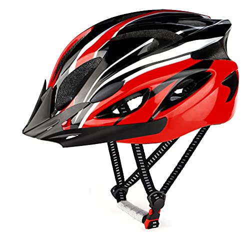 RaMokey Fahrradhelm für Erwachsene Herren Damen, EPS-Körper + PC-Schale, MTB Mountainbike Helm mit Abnehmbarem Visier und Polsterung, Verstellbar Radhelm 58-61cm (Rot) von RaMokey