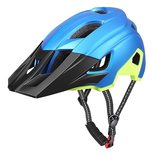 RaMokey Fahrradhelm MTB Helm, Mountainbike Helm mit Abnehmbarem Visier und Polsterung für Erwachsene, Radhelm für den Stadtverkehr- für Damen und Herren (Blau+Gelb) von RaMokey
