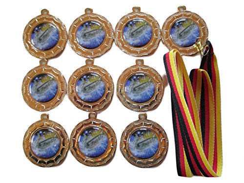 RaRu 10 Angler-Medaillen mit bunten Emblemen, Deutschland Bänder und 3 Angler-Stickern von RaRu